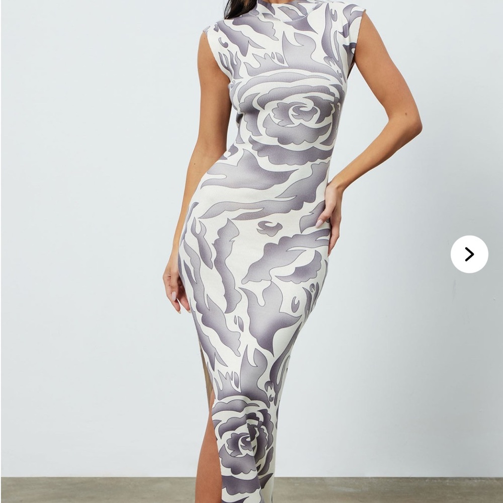 Fashionova Elegant Gray Floral Dress